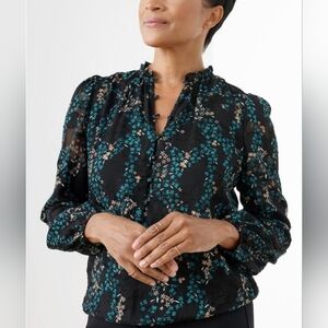 Tamara H Floral Black and Teal Blouse XL